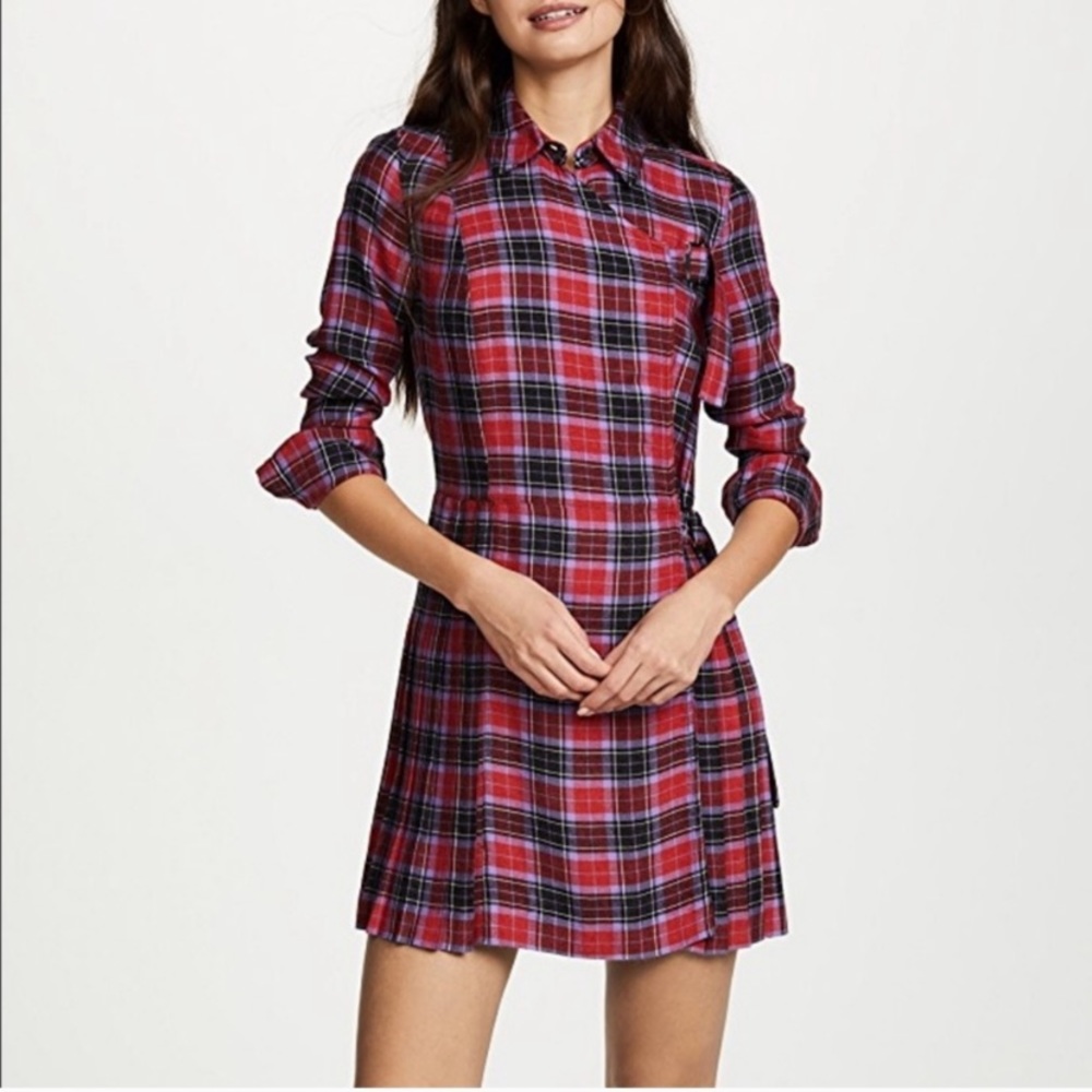 Opening Ceremony Plaid Tartan Wrap Buckle Pleated Dress Gunge Punk Acadamia